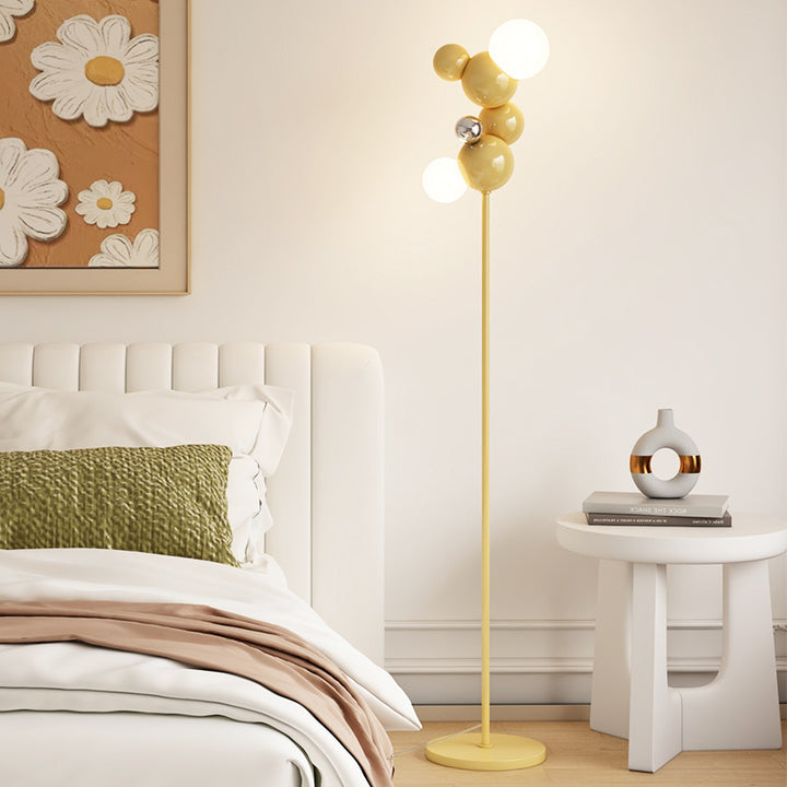 Zeitgenössische skandinavische runde Kugel aus Eisen und Glas 2-Licht Stehlampe für das Wohnzimmer 