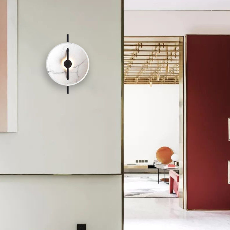 Aplique de pared contemporáneo escandinavo redondo de resina y hierro con LED para dormitorio 