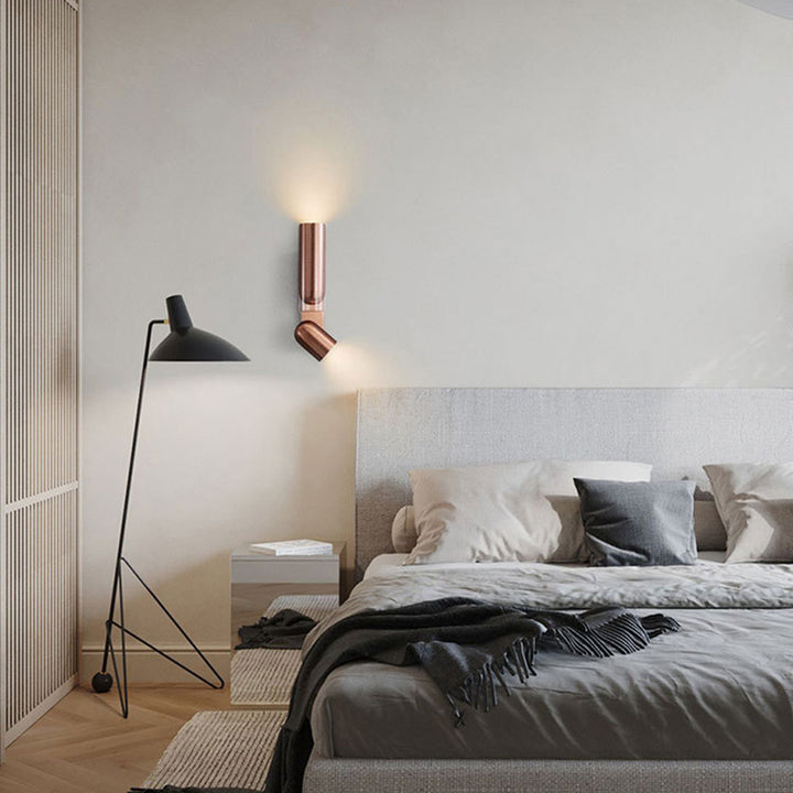 Lámpara de Aplique de Pared de 2 Luces de Cilindro Redondo Giratorio Escandinavo Contemporáneo de Acero Inoxidable Hierro Vidrio Para Dormitorio 