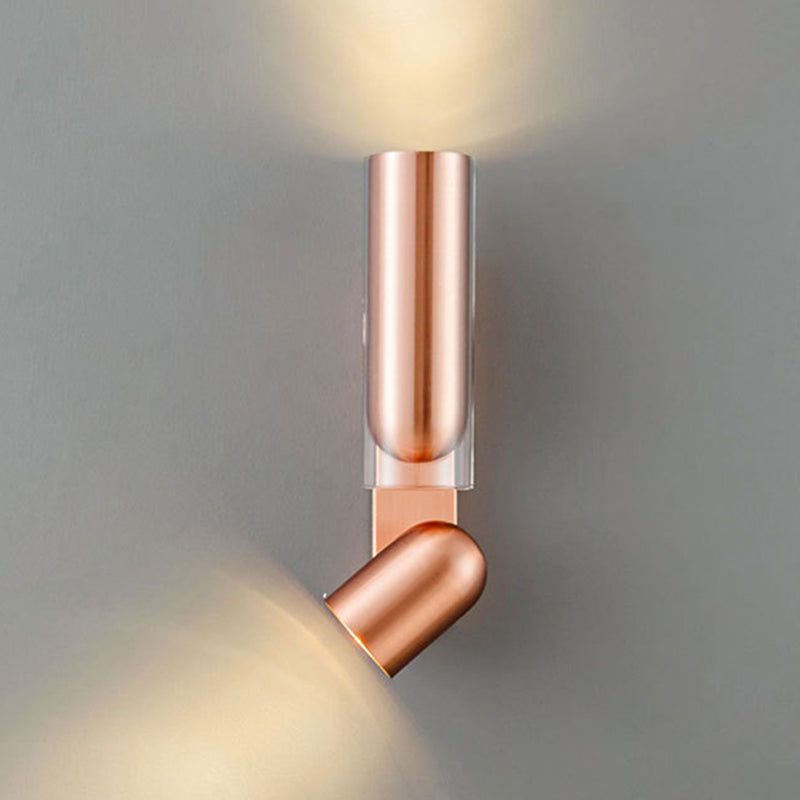 Contemporary Scandinavian Rotatable Round Cylinder Stainless Steel Iron Glass 2-Light Wall Sconce Lamp For Bedroom