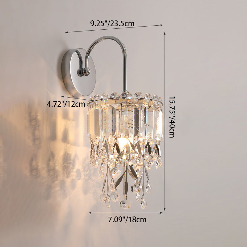 Applique Murale Moderne de Luxe en Acier Inoxydable à Cylindre Rond avec Cristal et 1 Lumière pour Chambre 
