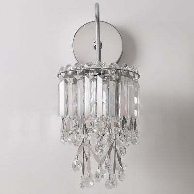 Applique Murale Moderne de Luxe en Acier Inoxydable à Cylindre Rond avec Cristal et 1 Lumière pour Chambre 