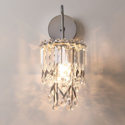 Applique Murale Moderne de Luxe en Acier Inoxydable à Cylindre Rond avec Cristal et 1 Lumière pour Chambre 