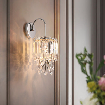 Applique Murale Moderne de Luxe en Acier Inoxydable à Cylindre Rond avec Cristal et 1 Lumière pour Chambre 