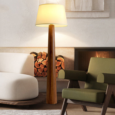 Lámpara de pie de madera con cilindro redondo vintage tradicional de 1 luz para sala de estar 