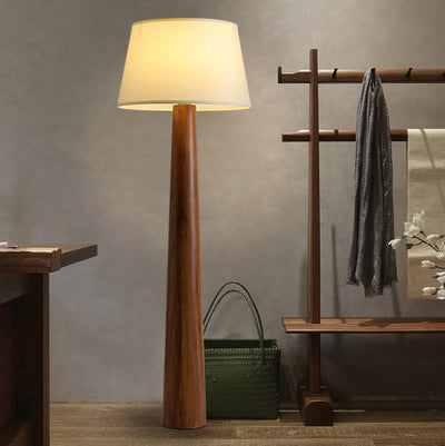 Lámpara de pie de madera con cilindro redondo vintage tradicional de 1 luz para sala de estar 