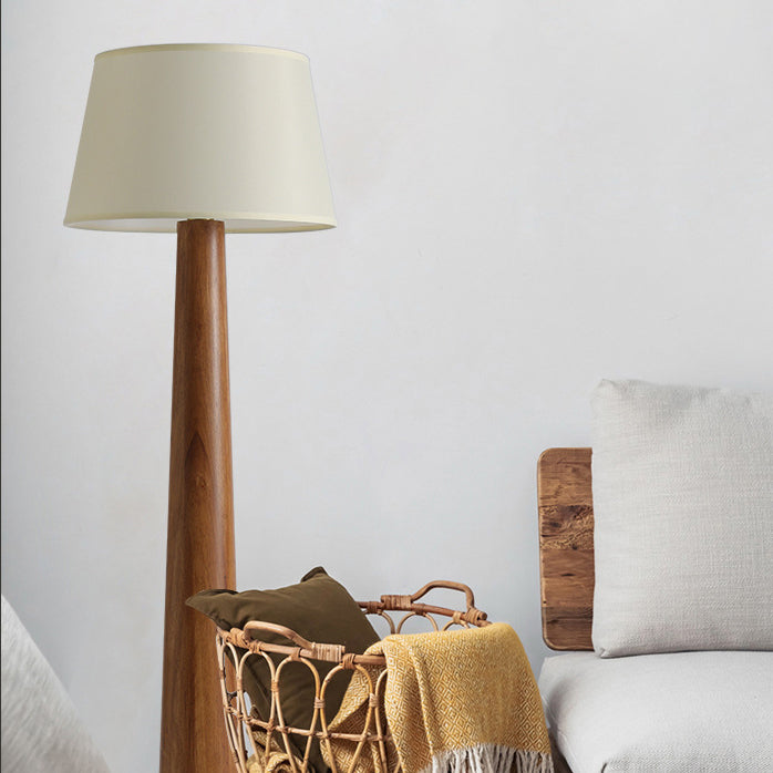 Lámpara de pie de madera con cilindro redondo vintage tradicional de 1 luz para sala de estar 