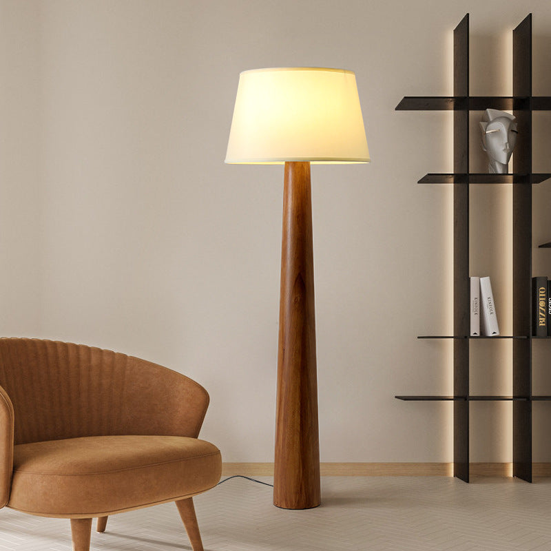 Lámpara de pie de madera con cilindro redondo vintage tradicional de 1 luz para sala de estar 