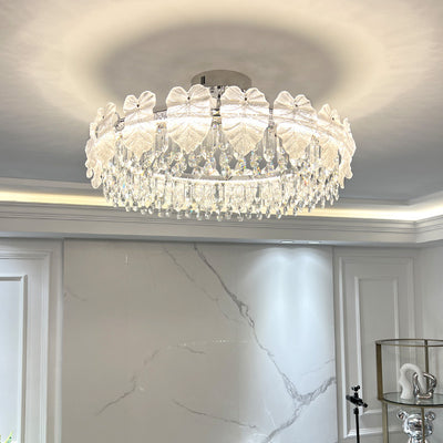 Modern Luxury Round Hardware Glass Crystal LED Semi-Flush Mount Ceiling Light For Bedroom