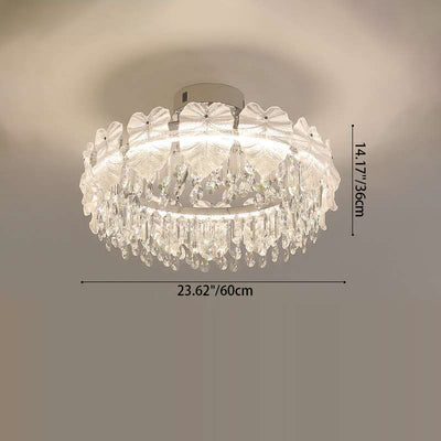Modern Luxury Round Hardware Glass Crystal LED Semi-Flush Mount Ceiling Light For Bedroom