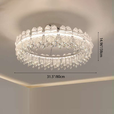 Modern Luxury Round Hardware Glass Crystal LED Semi-Flush Mount Ceiling Light For Bedroom