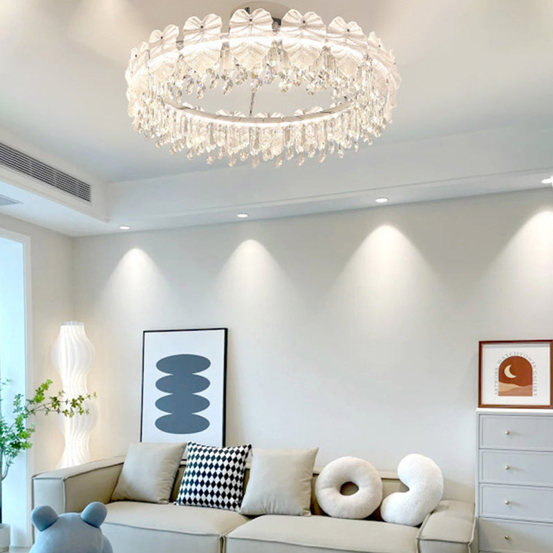 Luz de techo LED semialojada de cristal de vidrio con hardware redondo de lujo moderno para dormitorio 