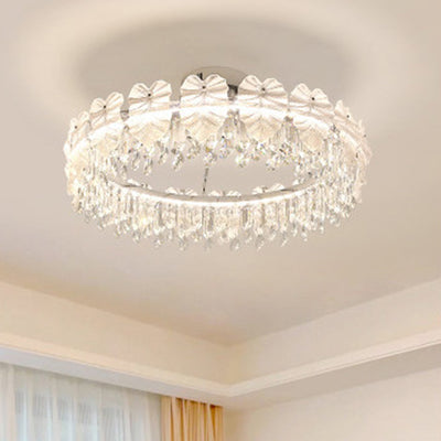 Modern Luxury Round Hardware Glass Crystal LED Semi-Flush Mount Ceiling Light For Bedroom