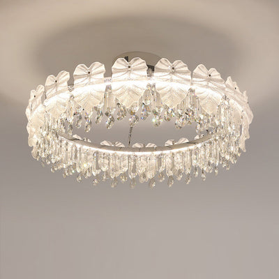 Modern Luxury Round Hardware Glass Crystal LED Semi-Flush Mount Ceiling Light For Bedroom