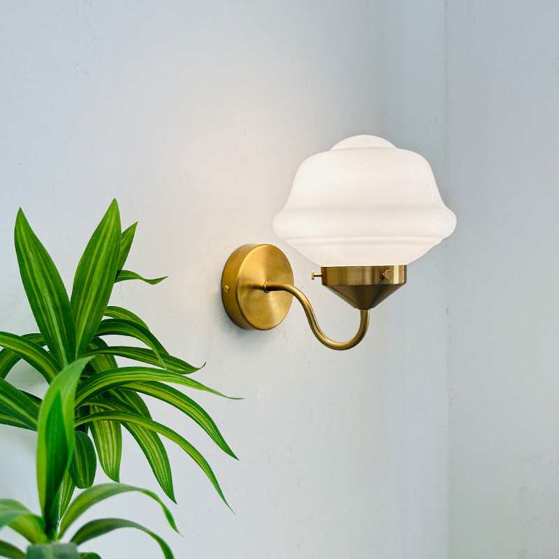 Modern Mid-Century Round Oval Iron Glass 1-Light Wall Sconce Lamp For Bedroom