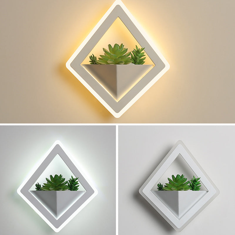 Modern Minimalist Simulation Plant Round Triangle Rectangle Heart Iron Acrylic Wall Sconce Lamp For Bedroom