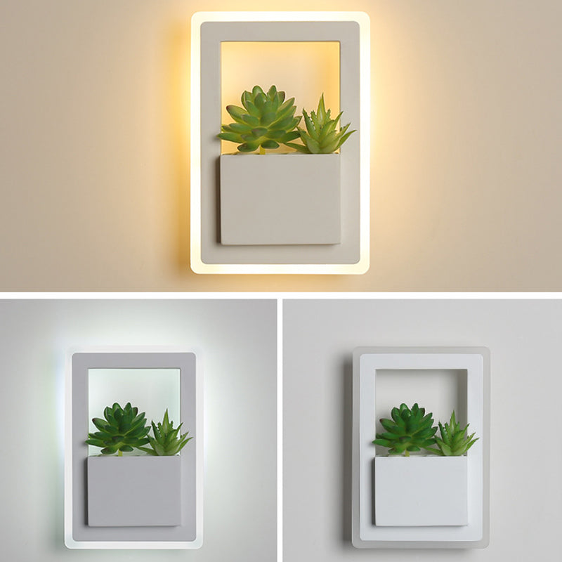 Modern Minimalist Simulation Plant Round Triangle Rectangle Heart Iron Acrylic Wall Sconce Lamp For Bedroom