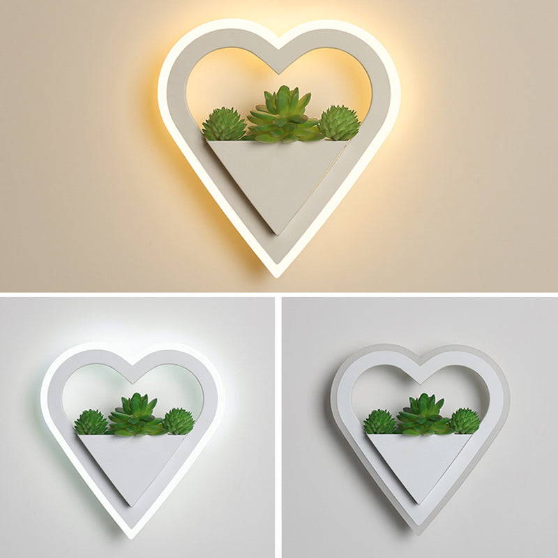 Modern Minimalist Simulation Plant Round Triangle Rectangle Heart Iron Acrylic Wall Sconce Lamp For Bedroom