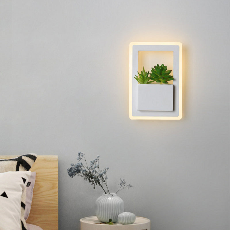 Modern Minimalist Simulation Plant Round Triangle Rectangle Heart Iron Acrylic Wall Sconce Lamp For Bedroom