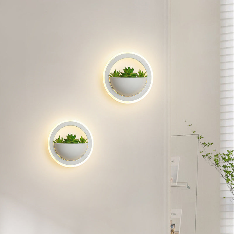 Modern Minimalist Simulation Plant Round Triangle Rectangle Heart Iron Acrylic Wall Sconce Lamp For Bedroom
