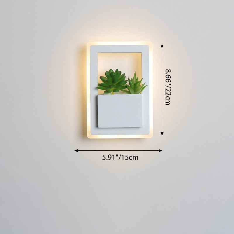 Modern Minimalist Simulation Plant Round Triangle Rectangle Heart Iron Acrylic Wall Sconce Lamp For Bedroom