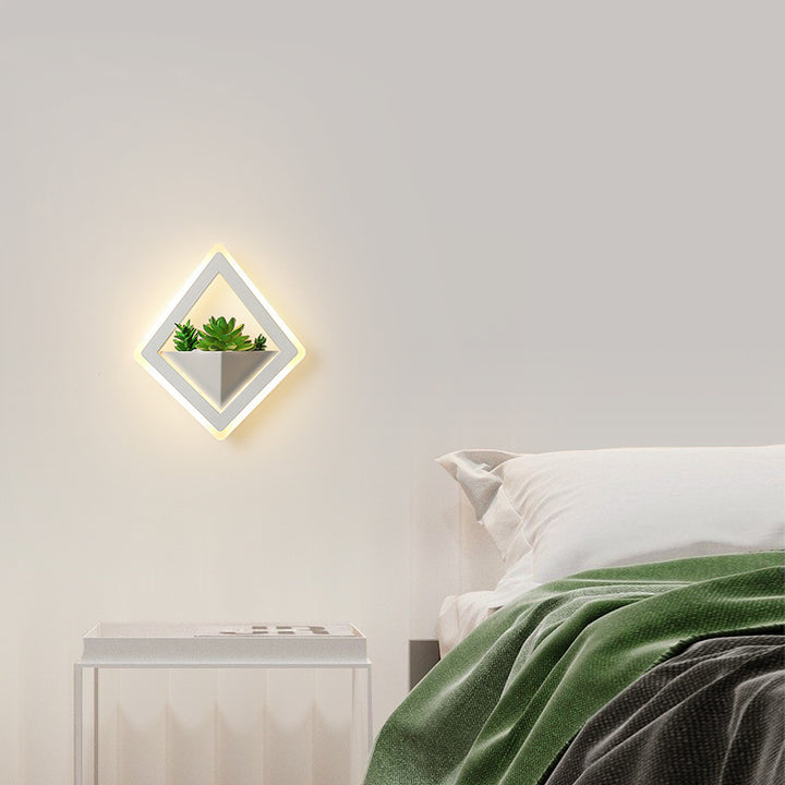 Modern Minimalist Simulation Plant Round Triangle Rectangle Heart Iron Acrylic Wall Sconce Lamp For Bedroom