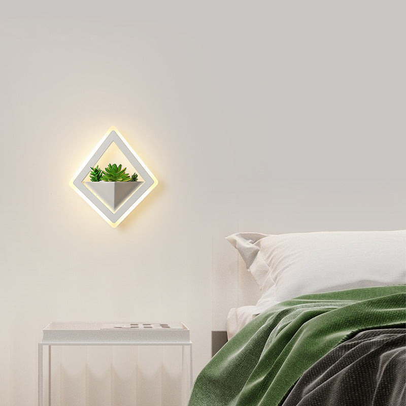 Modern Minimalist Simulation Plant Round Triangle Rectangle Heart Iron Acrylic Wall Sconce Lamp For Bedroom
