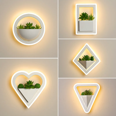 Modern Minimalist Simulation Plant Round Triangle Rectangle Heart Iron Acrylic Wall Sconce Lamp For Bedroom
