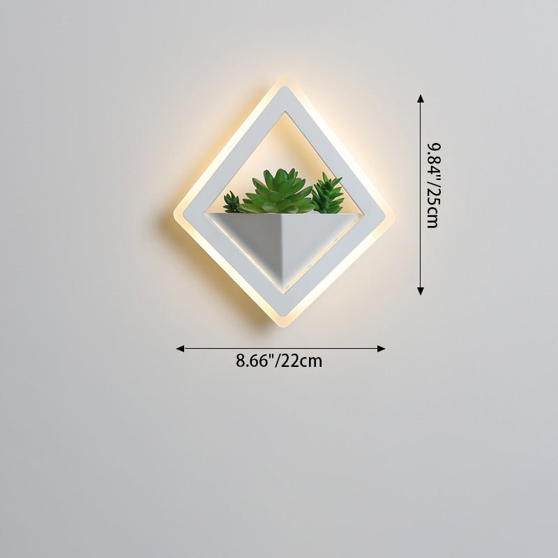 Modern Minimalist Simulation Plant Round Triangle Rectangle Heart Iron Acrylic Wall Sconce Lamp For Bedroom