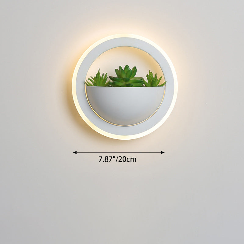 Modern Minimalist Simulation Plant Round Triangle Rectangle Heart Iron Acrylic Wall Sconce Lamp For Bedroom