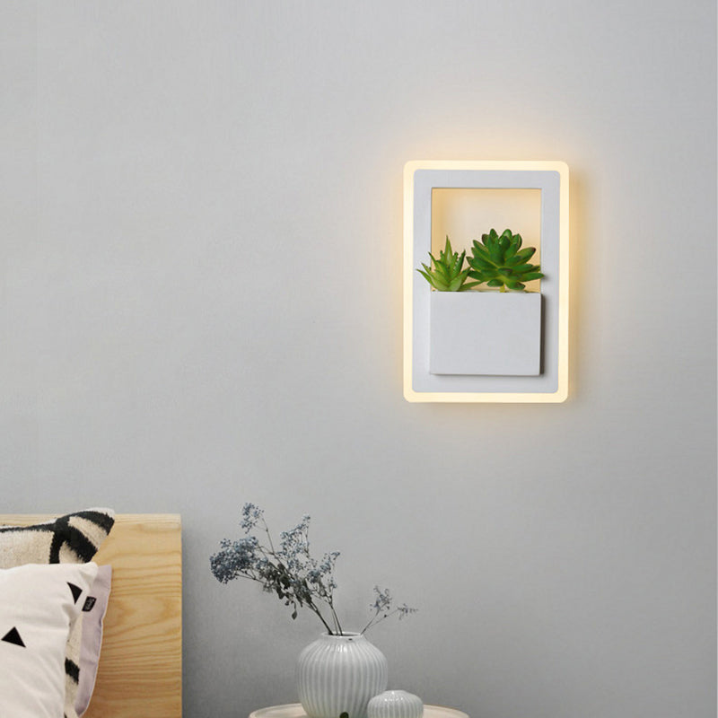 Modern Minimalist Simulation Plant Round Triangle Rectangle Heart Iron Acrylic Wall Sconce Lamp For Bedroom