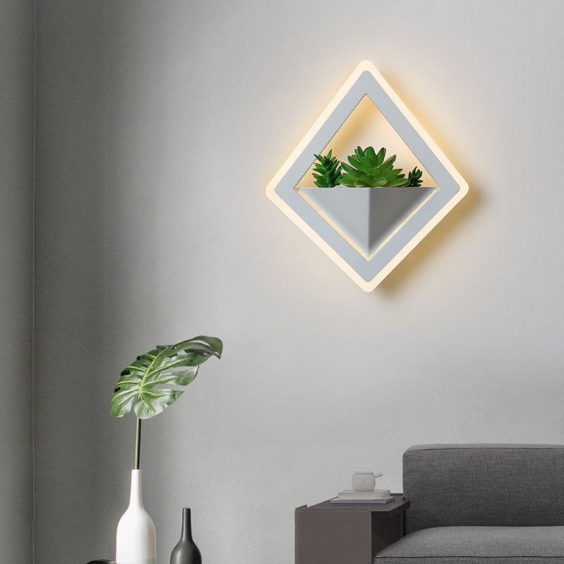 Modern Minimalist Simulation Plant Round Triangle Rectangle Heart Iron Acrylic Wall Sconce Lamp For Bedroom