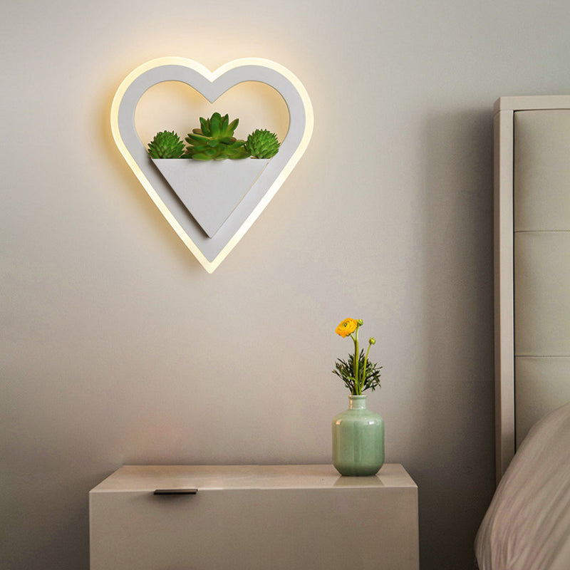 Modern Minimalist Simulation Plant Round Triangle Rectangle Heart Iron Acrylic Wall Sconce Lamp For Bedroom