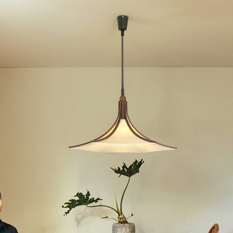 Moderne Mid-Century Hornform Runde Kegel Holz Stoff 1-Licht Pendelleuchte für Esszimmer 