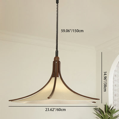 Moderne Mid-Century Hornform Runde Kegel Holz Stoff 1-Licht Pendelleuchte für Esszimmer 