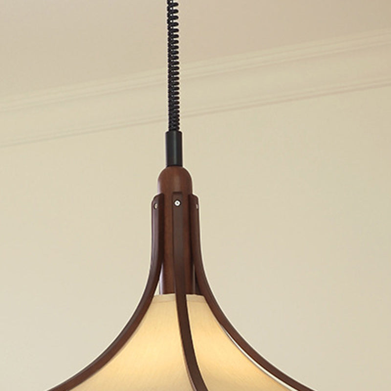 Moderne Mid-Century Hornform Runde Kegel Holz Stoff 1-Licht Pendelleuchte für Esszimmer 