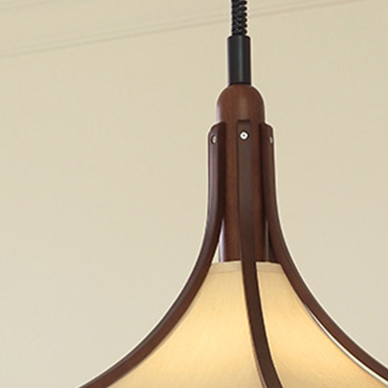 Moderne Mid-Century Hornform Runde Kegel Holz Stoff 1-Licht Pendelleuchte für Esszimmer 