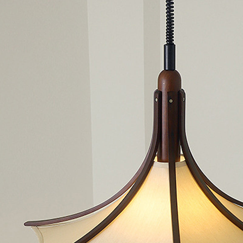 Moderne Mid-Century Hornform Runde Kegel Holz Stoff 1-Licht Pendelleuchte für Esszimmer 