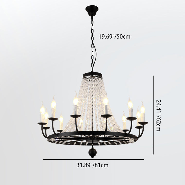 Traditional French Candle Round Iron Crystal 8/10/12 Light Chandelier For Living Room