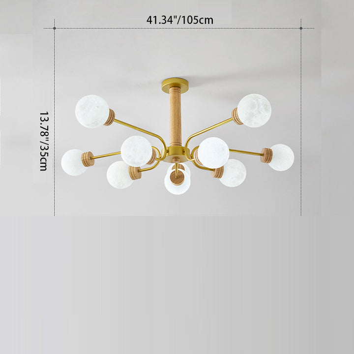 Contemporary Scandinavian Round Iron Oak Acrylic 6/10 Light Chandelier For Bedroom