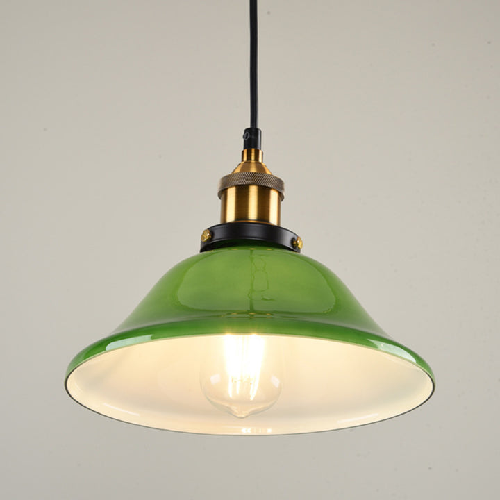 Contemporary Industrial Round Cone Metal Glass 1-Light Pendant Light For Living Room