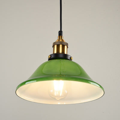 Suspension contemporaine en métal et verre en forme de cône rond industriel à 1 lumière pour salon 