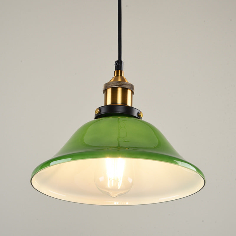Suspension contemporaine en métal et verre en forme de cône rond industriel à 1 lumière pour salon 