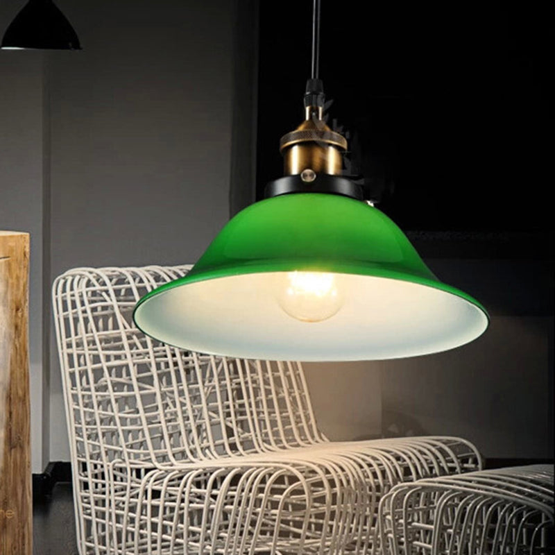 Suspension contemporaine en métal et verre en forme de cône rond industriel à 1 lumière pour salon 