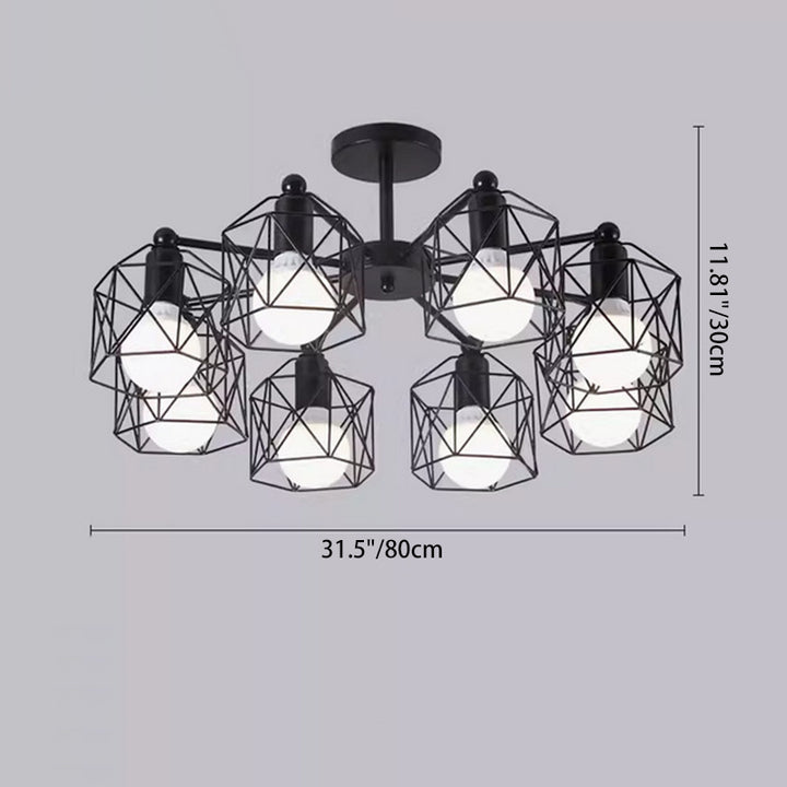 Zeitgenössische industrielle sechseckige Eisen 3/5/6/8 Licht Semi-Flush Deckenleuchte für Wohnzimmer 