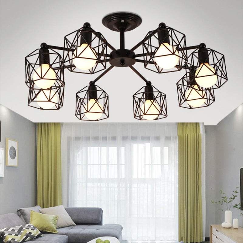 Zeitgenössische industrielle sechseckige Eisen 3/5/6/8 Licht Semi-Flush Deckenleuchte für Wohnzimmer 