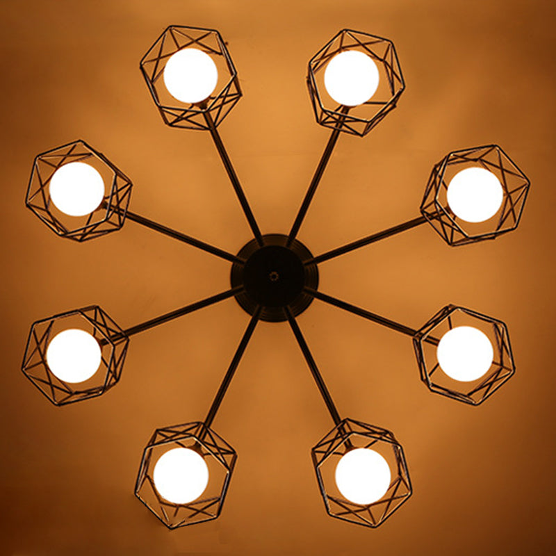 Zeitgenössische industrielle sechseckige Eisen 3/5/6/8 Licht Semi-Flush Deckenleuchte für Wohnzimmer 