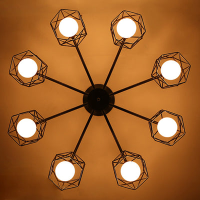 Plafonnier semi-encastré contemporain hexagonal en fer avec 3/5/6/8 lumières pour salon 