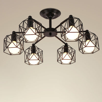 Plafonnier semi-encastré contemporain hexagonal en fer avec 3/5/6/8 lumières pour salon 