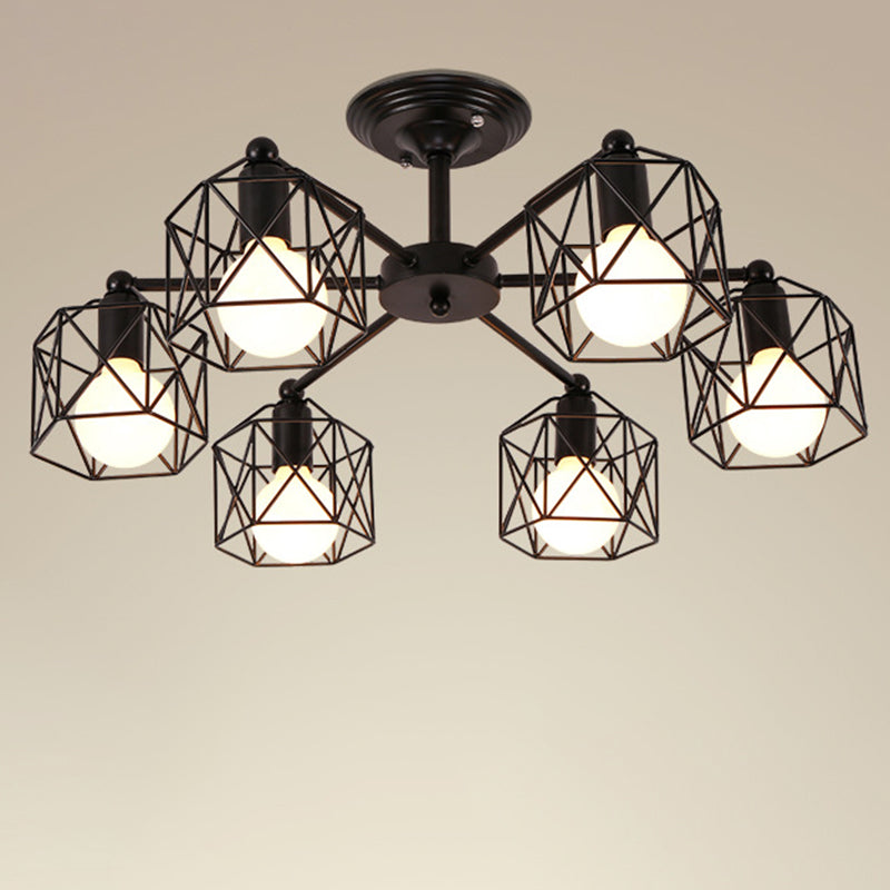 Plafonnier semi-encastré contemporain hexagonal en fer avec 3/5/6/8 lumières pour salon 